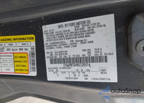 2022 Ford Mustang Ecoboost Fastback из США, поврежденный, VIN 1FA6P8TD4N5120516